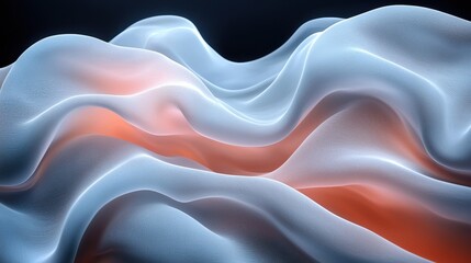 Poster - Abstract representation of flowing fabric with soft curves and gentle highlights in a gradient of white and light orange tones