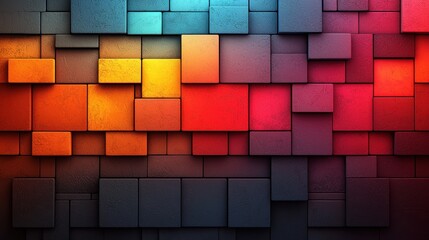 Poster - Colorful abstract wall of interlocking blocks in gradient hues creating a modern artistic backdrop for creative projects
