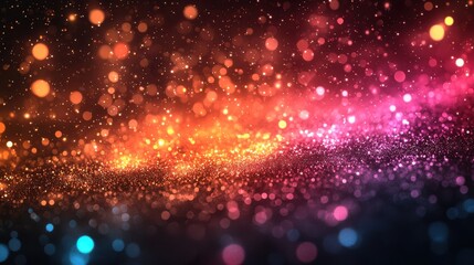 Poster - Colorful abstract background featuring vibrant particles and soft glows in warm hues, creating a dynamic and energetic atmosphere