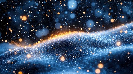 Poster - Abstract representation of shimmering particles across a dark background showcasing a blend of blue and orange hues