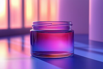Poster - cosmetic cream jar packaging design with vibrant purple and pink gradient