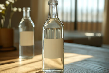 Poster - glass bottles with blank labels displaying potential packaging design