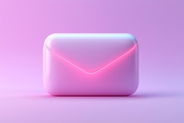 Poster - pink neon email envelope glowing on pink background symbolizing communication