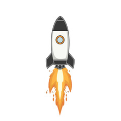 Poster - Rocket launching with flames, cartoon style, white background, isolated on transparent background, png
