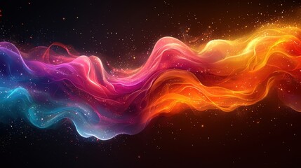 Poster - Vibrant abstract wave of colorful light flowing smoothly through a dark background, creating a captivating visual effect at twilight