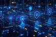 © CahPapat - Abstract digital network security concept with glowing shields.