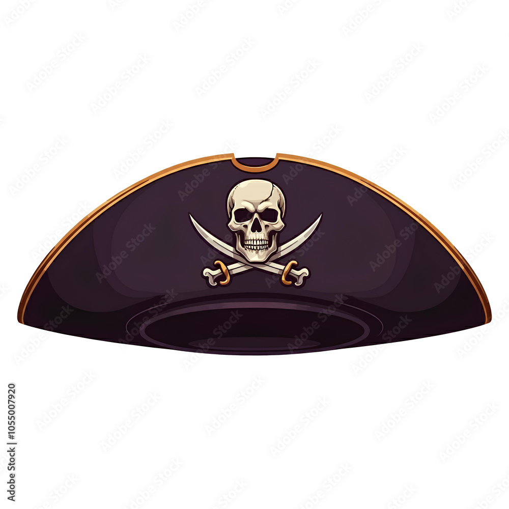 Classic pirate hat with a skull and crossed swords emblem, dark with ...