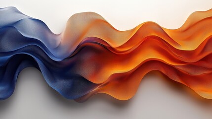 Poster - Colorful flowing fabric in vibrant blue and orange waves creates a dynamic artistic display on a minimalistic background