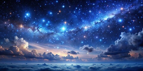 Wall Mural - A celestial tapestry of twinkling stars above a sea of clouds, where the Milky Way stretches across the night sky, illuminating a breathtaking scene.