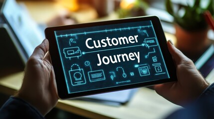 Poster - Hands Holding Tablet Displaying Customer Journey Insights for Enhanced User Experience
