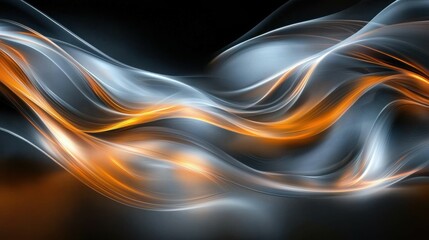 Poster - dynamic abstract background featuring swirling orange and silver waves with a dark backdrop, creatin