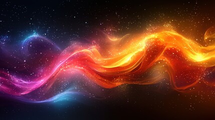 Poster - Colorful swirling abstract background with vibrant hues of orange, pink, and blue illuminating a starry night