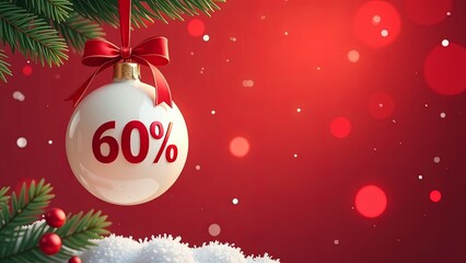 Wall Mural - a discount tag 60 percent off. a 60 percent tag written on the christmas tree bauble, christmas sale