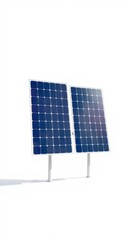 Two isolated solar panels standing in the sunlight on white background solar panel Ultra realistic Photorealistic 