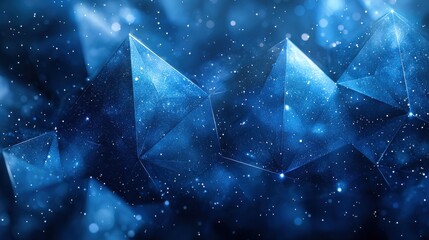 Poster - Abstract geometric shapes in vibrant blue tones create a mesmerizing visual effect with sparkling light and depth