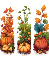 Beautiful -style autumn banners with pumpkins and colorful leaves