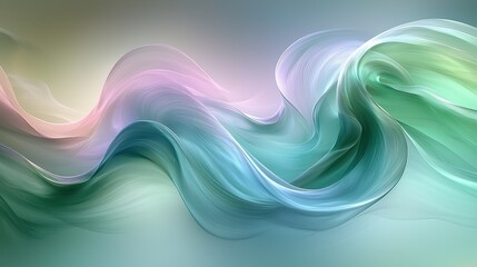 Poster - Colorful flowing ribbons of light create a serene abstract composition in pastel shades, representing calmness and tranquility