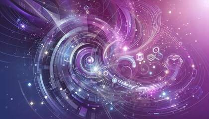 Leinwandbilder - Futuristic cosmic swirl with pink and purple tones, featuring digital elements and glowing stars