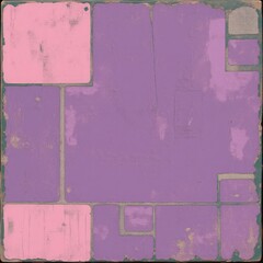 Poster - Grunge geometric pattern with pink and purple squares, creating a vintage textured look