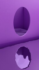Leinwandbilder - Purple room with an oval opening and reflective floor, creating a futuristic abstract design
