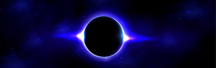 Wall Mural - glowing purple sun moon eclipse on dark background. circular neon ring showcase celestial corona eff
