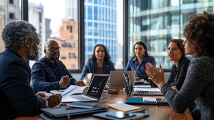 Poster - A group of people are sitting around a table in a conference room