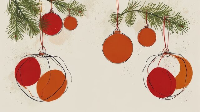 Christmas and new year holidays concept. Red balls on fir branches, winter snowy backdrop. festive winter season background. template for design. banner, copy space
