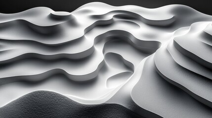 Poster - Abstract white sand dunes showcasing smooth curves and textures under soft lighting created through innovative design and artistic expression