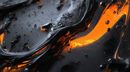 Poster - A black and orange painting with a lava-like substance