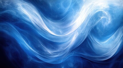Poster - Swirling blue waves create a serene underwater effect with soft light patterns in an abstract digital artwork