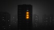 © Paul - A tall dark skyscraper with a solitary lit window glowing brightly, capturing a sense of isolation and life in the quiet urban night. night skyscraper, urban isolation