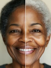 Wall Mural - A woman with gray hair smiles. AI.