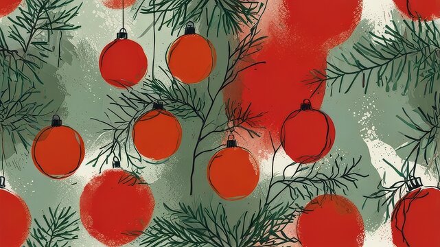 Christmas and new year holidays concept. Red balls on fir branches, winter snowy backdrop. festive winter season background. template for design. banner, copy space