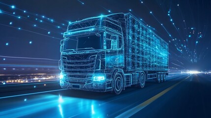 Digital Semi-Truck on a Highway at Night