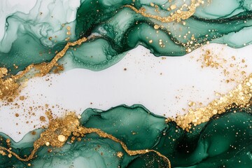 Green Gold Abstract Marbling Art