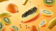 © Tonadech - A set of tropical fruits like papayas and kiwis falling in mid-air with realistic textures