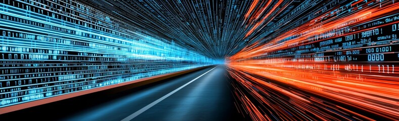 Poster - Abstract Digital Technology Background with Glowing Blue Light and Global Network Concept
