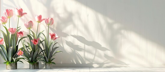 Pink tulips blooming in the garden display a captivating copy space image