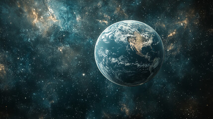 Wall Mural - Space exploration concept with a planet, stars, and distant galaxies, with a clear, open area for copy space.