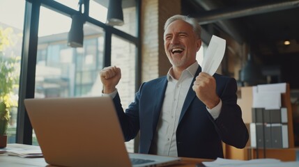 Wall Mural - The Businessman Celebrating Success