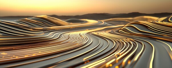 Poster - Abstract Digital Background with Glowing Data Lines and Bokeh Lights - Futuristic Tech Wallpaper