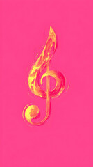 A fiery, yellow treble clef on a pink background.