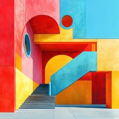 Poster - Exploring abstract architectural details the dynamic geometry of modern building designs in vibrant color schemes
