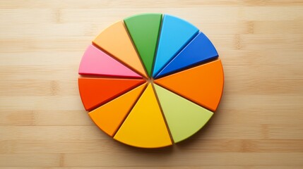 Poster - colorful pie chart on wooden surface