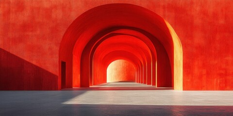 Poster - Exploring the beauty of abstract architectural details through curved lines and shadow play in vibrant red tones