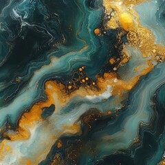 Poster - Luxurious abstract fluid art with marbled patterns in vibrant colors and gold accents for modern aesthetics