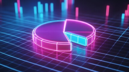 Poster - neon pie chart on abstract data background