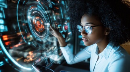 Poster - Woman Interacting with Futuristic Interface.