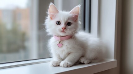 Poster - Cute White Kitten Sitting by the Window