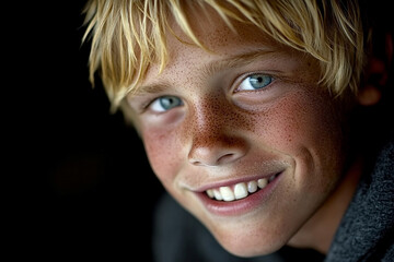 Portrait of smiling white cute teenage boy